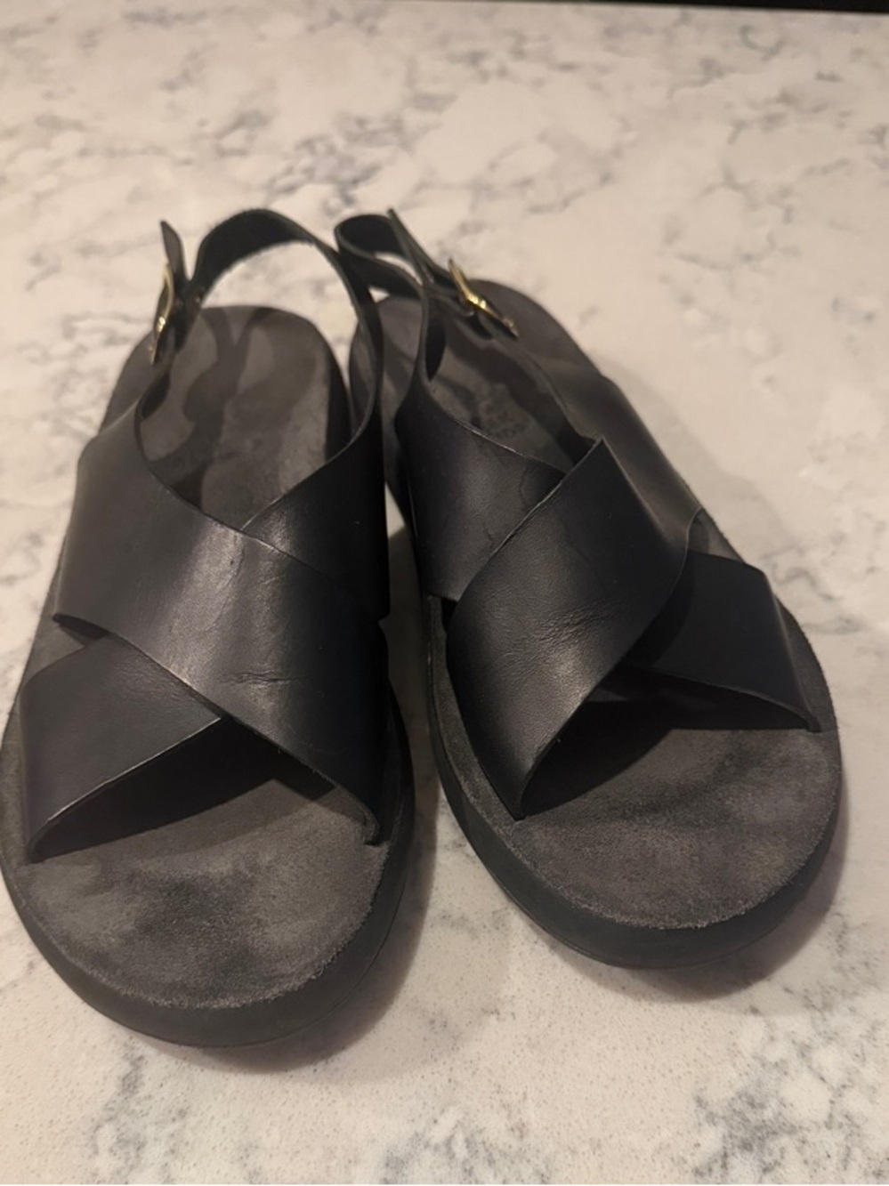 Ancient Greek Sandals Black Leather Cross-Over Slingback Sandals size 39